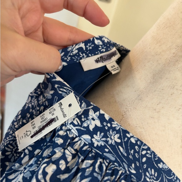 Madewell Tie Waist Long Sleeve Tiered Mini Dress Blue Ditsy Floral Size 00 - Picture 6 of 8